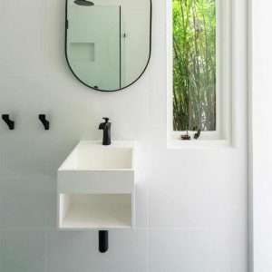 Double Basin Large White Wall Hung Solid Surface Basin