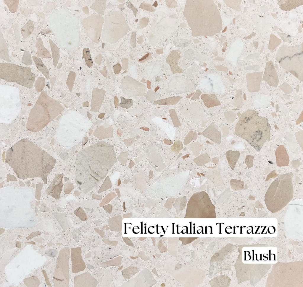 Felicity Italian terrazzo floor and wall tile in Blush, with pink and cream stone chips