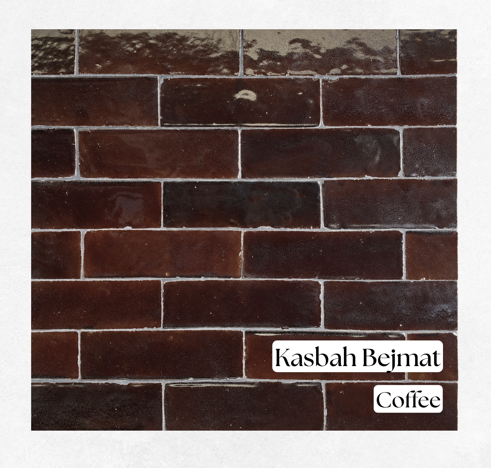 Kasbah Moroccan bejmat tiles in Coffee, glossy dark brown handmade tiles in a brick pattern